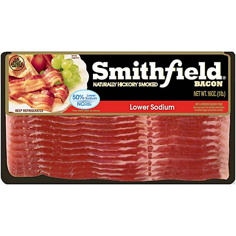 Smithfield Low Sodium Bacon, Naturally Hickory Smoked, 3 pk./16 oz.