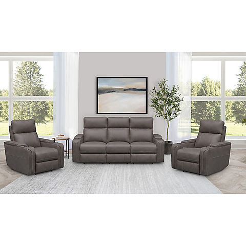 Abbyson Marvel 3-Pc. Fabric Power Reclining Set with Cupholders and Storage - Gray