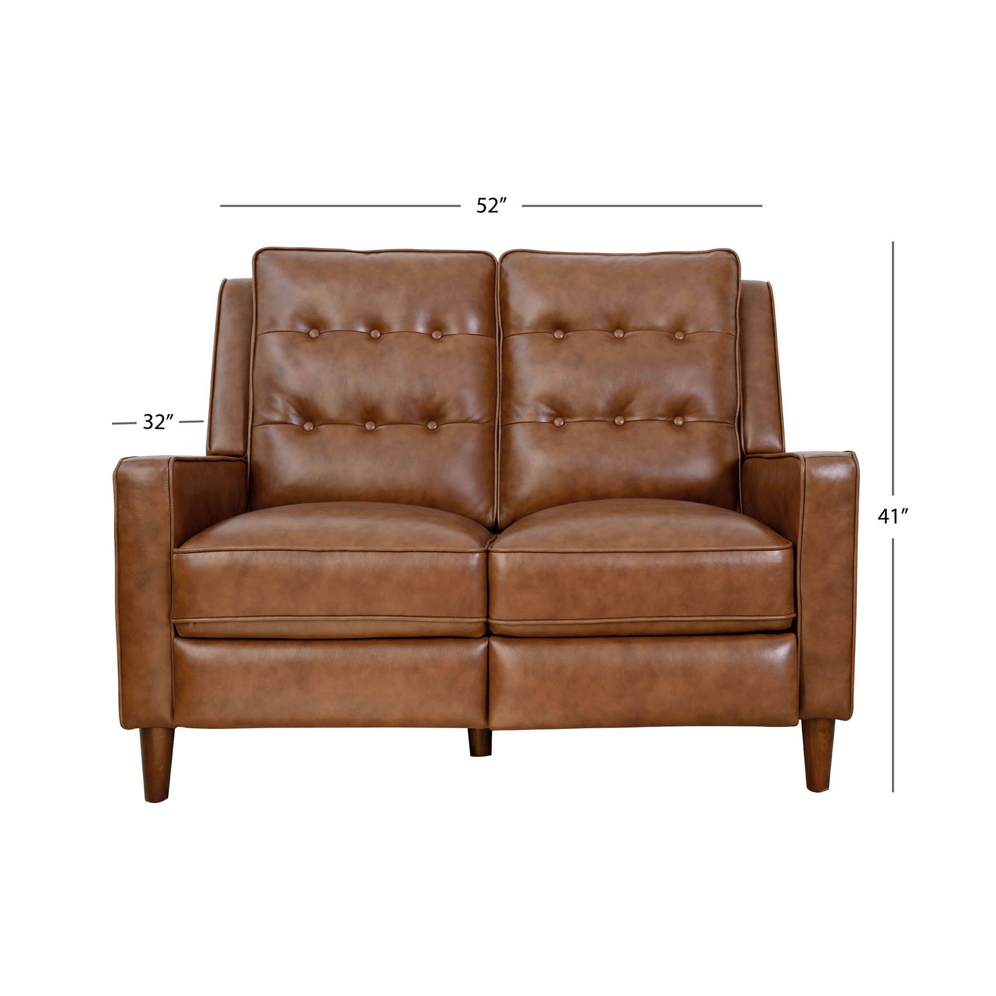 Abbyson Haverly Mid Century Pushback Leather Loveseat Brown