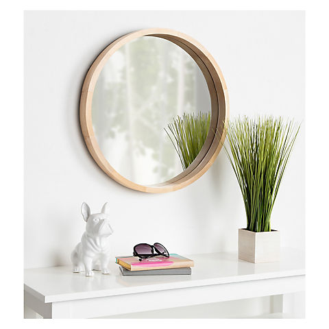 Kate and Laurel Hutton Round Decorative Modern Wood Wall Mirror - Natural Finish