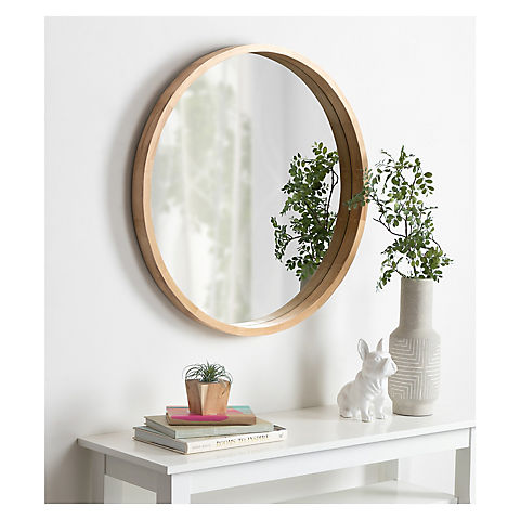 Kate and Laurel Hutton Round Decorative Large Modern Wood Frame Wall Mirror - Natural Finish