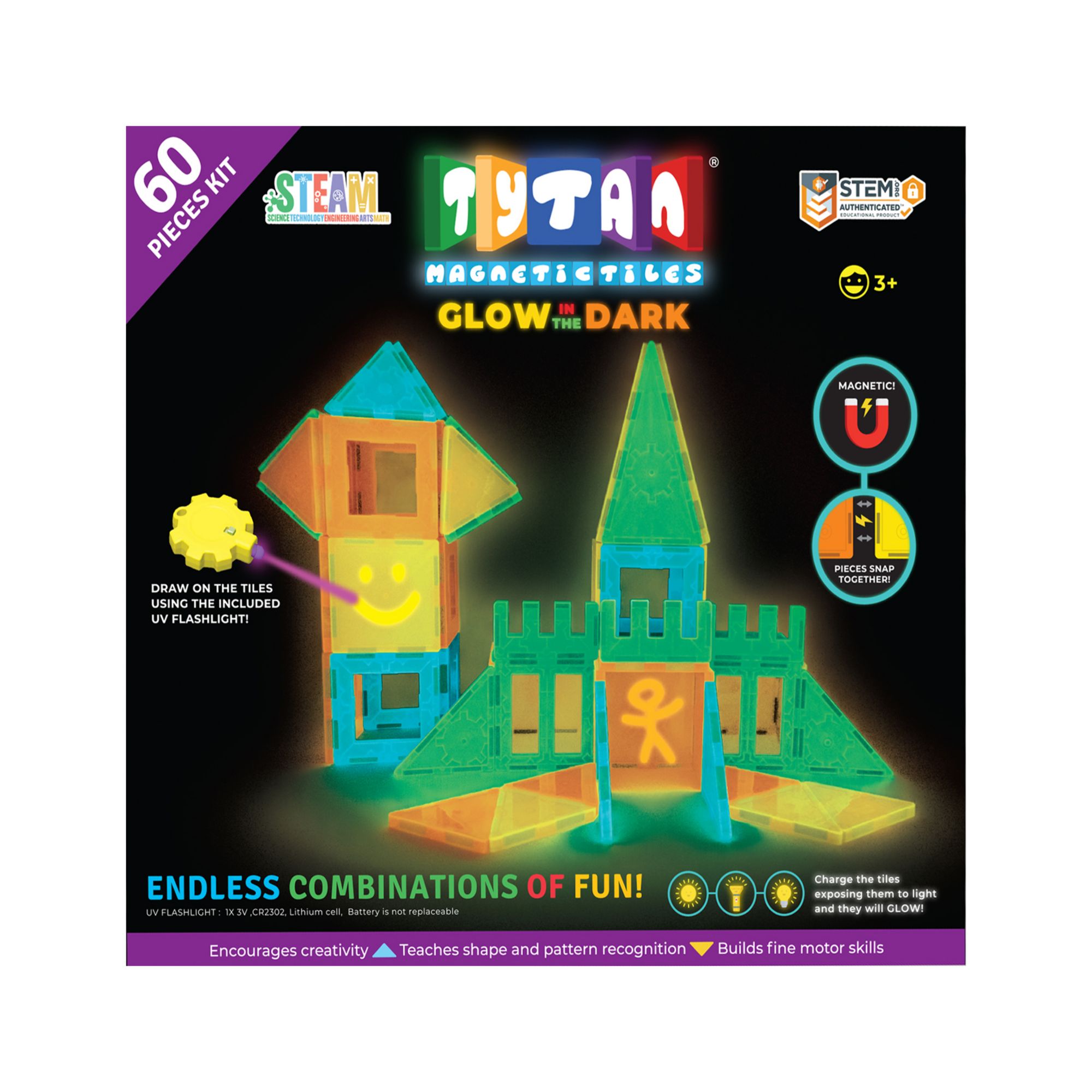 Tytan 60-Pc. Glow-in-the-Dark Magnetic Tiles Building Set