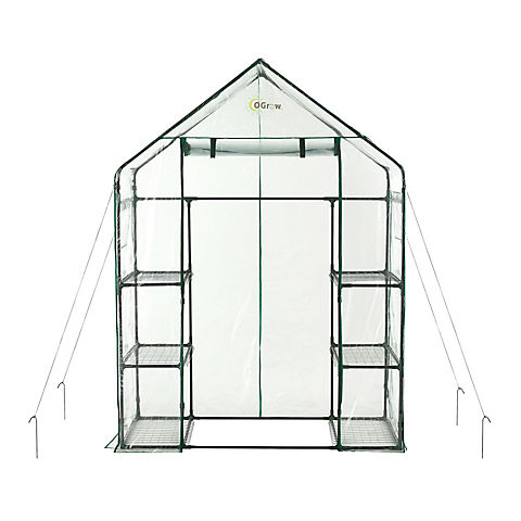 Machrus Ogrow Deluxe Walk-In Greenhouse with 3 Tiers and 6 Shelves - Clear Cover