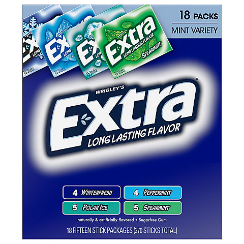 Extra Gum Sugar Free Mint Chewing Gum Bulk Variety Pack, 18 ct