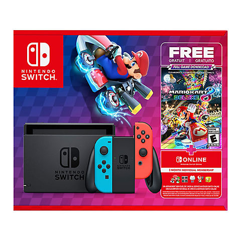 Nintendo Switch Bundle with Mario Kart 8 Deluxe Game and 3 Month Nintendo Switch Online Membership