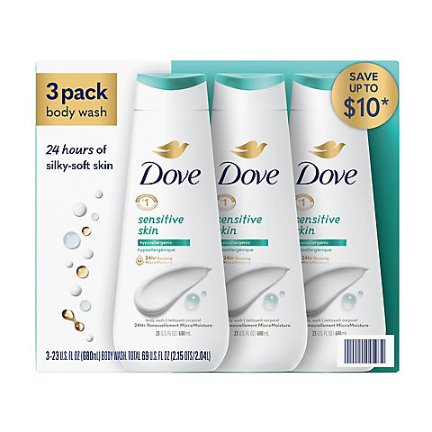 Dove Sensitive Skin Hypoallergenic Body Wash, 3 pk./23 oz.
