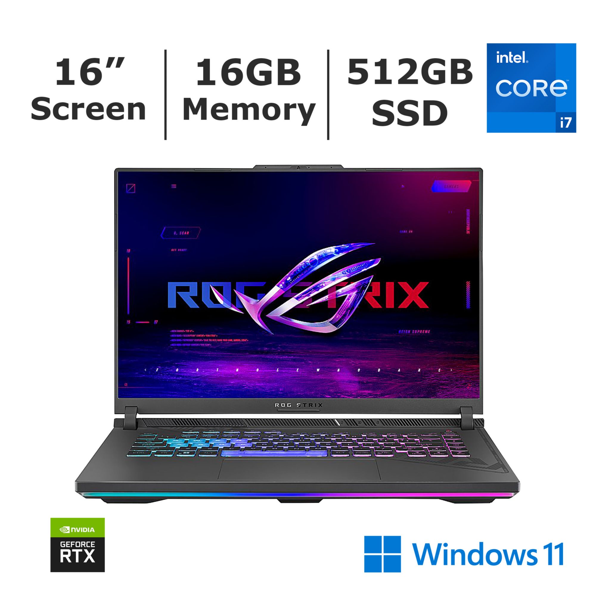 ASUS ROG Strix G16 (2023) Gaming Laptop, 16” 16:10 FHD 165Hz, GeForce RTX  4060, Intel Core i7-13650HX, 16GB DDR5, 512GB PCIe SSD, Wi-Fi 6E, Windows