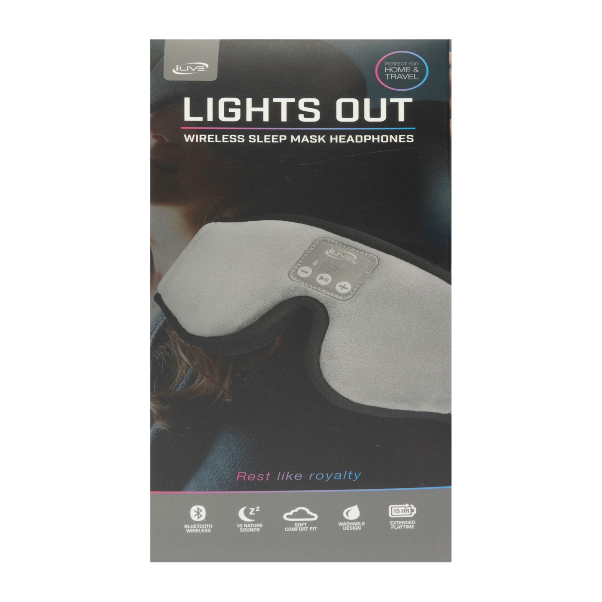 iLive Lights Out Wireless Sleep Mask Headphones, Gray