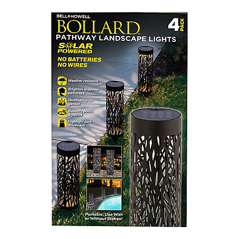 Bell + Howell Solar Bollard Pathway Lights- Set of 4