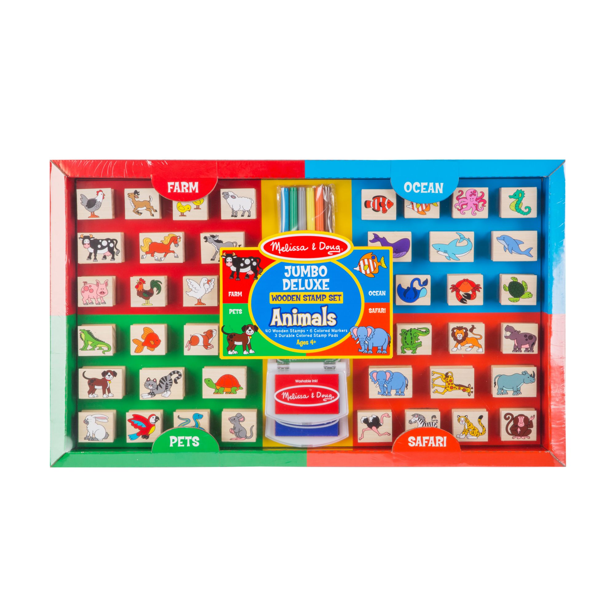 NEW - Melissa & Doug Jumbo Deluxe Wooden Stamp Set 50 Pieces