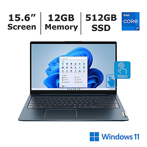 Lenovo IdeaPad 5 15.6" FHD Touchscreen Notebook, Intel Core i7 Processor, 12GB RAM, 512GB SSD, Iris Xe Graphics