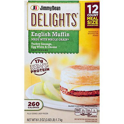 Jimmy Dean Delights Frozen Turkey Sausage, Egg White & Cheese English Muffin Sandwiches, 12 ct.