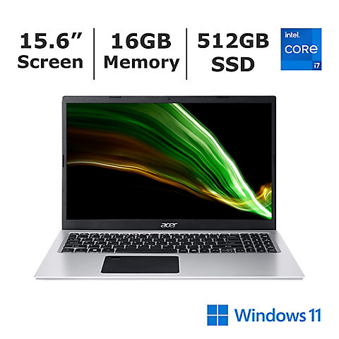 Acer Aspire 3 15.6" Laptop, Intel Core i7 Processor, 16GB Memory, 512GB SSD, Intel Iris Xe Graphics