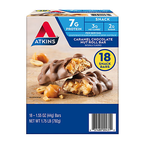 Atkins Caramel Chocolate Nut Roll Snack Bars, 18 ct.