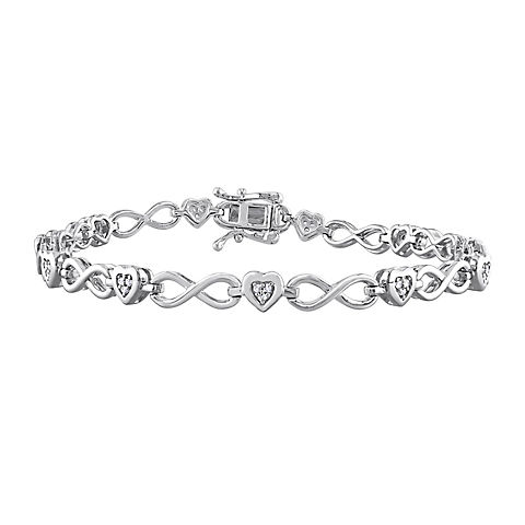 0.16 ct. t.w. Diamond Heart Infinity Link Statement Bracelet in Sterling Silver - 7.25"