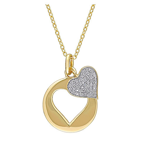 0.1 ct. t.w. Diamond Heart Charm Pendant with Chain in Yellow Plated Sterling Silver