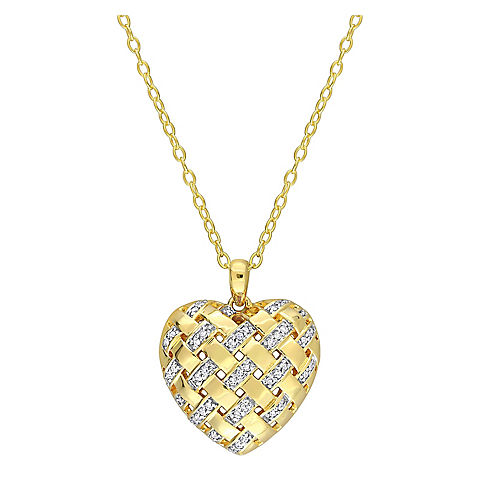 0.12 ct. t.w. Diamond Lattice Heart Pendant with Chain in Yellow Plated Sterling Silver - 18"