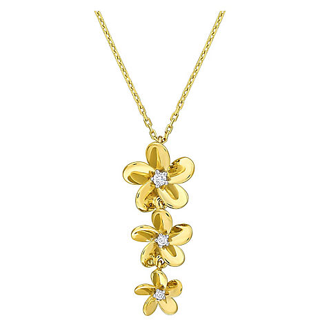 Diamond Accent Flower Drop Necklace in 10k Yellow Gold - 17" + 1" extender