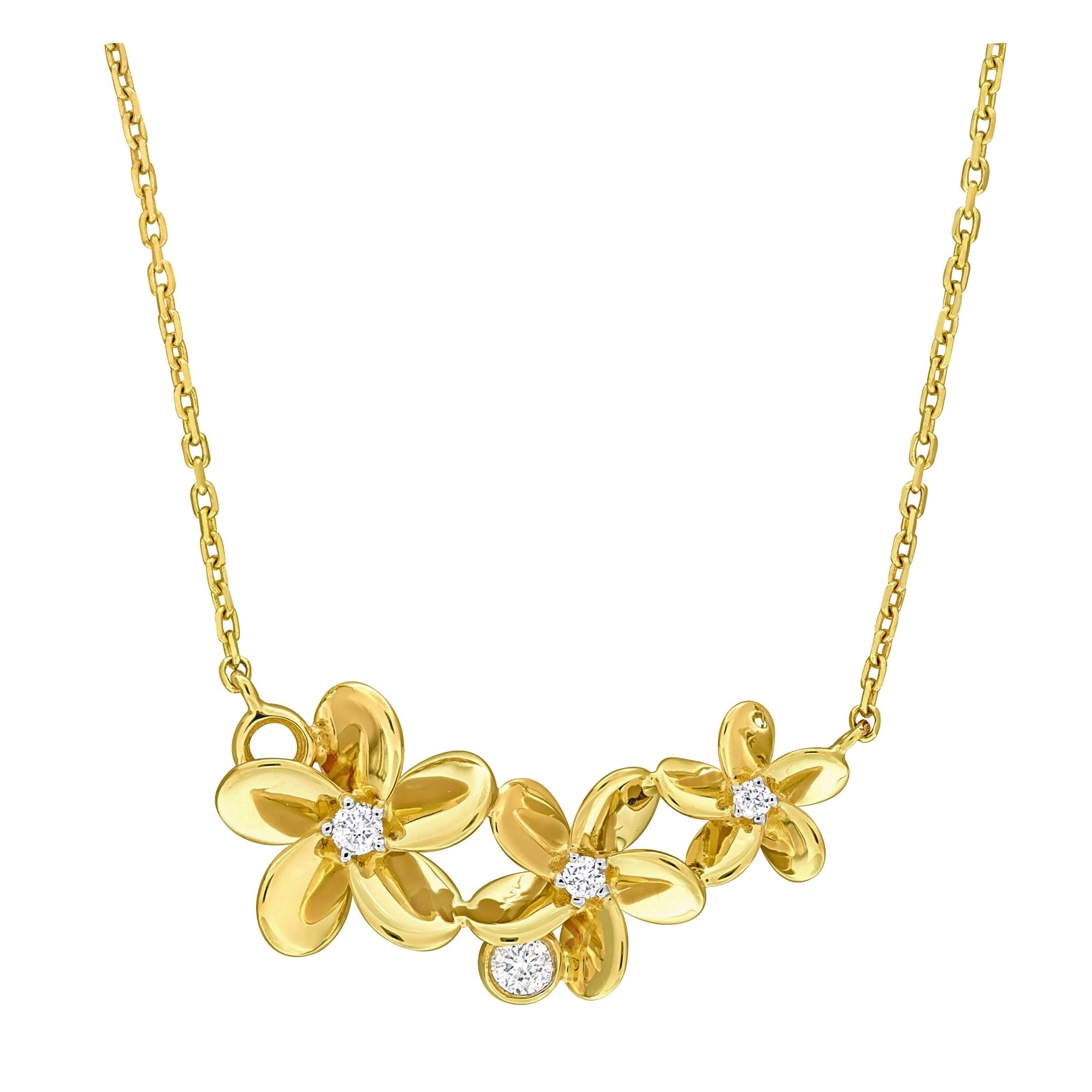 0.1 ct. t.w. Diamond Triple Flower Necklace in 10k Yellow Gold - 17-in. +  1-in. extender