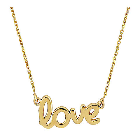 "LOVE" Necklace in 14k Yellow Gold, 16.5" + 1" Extension