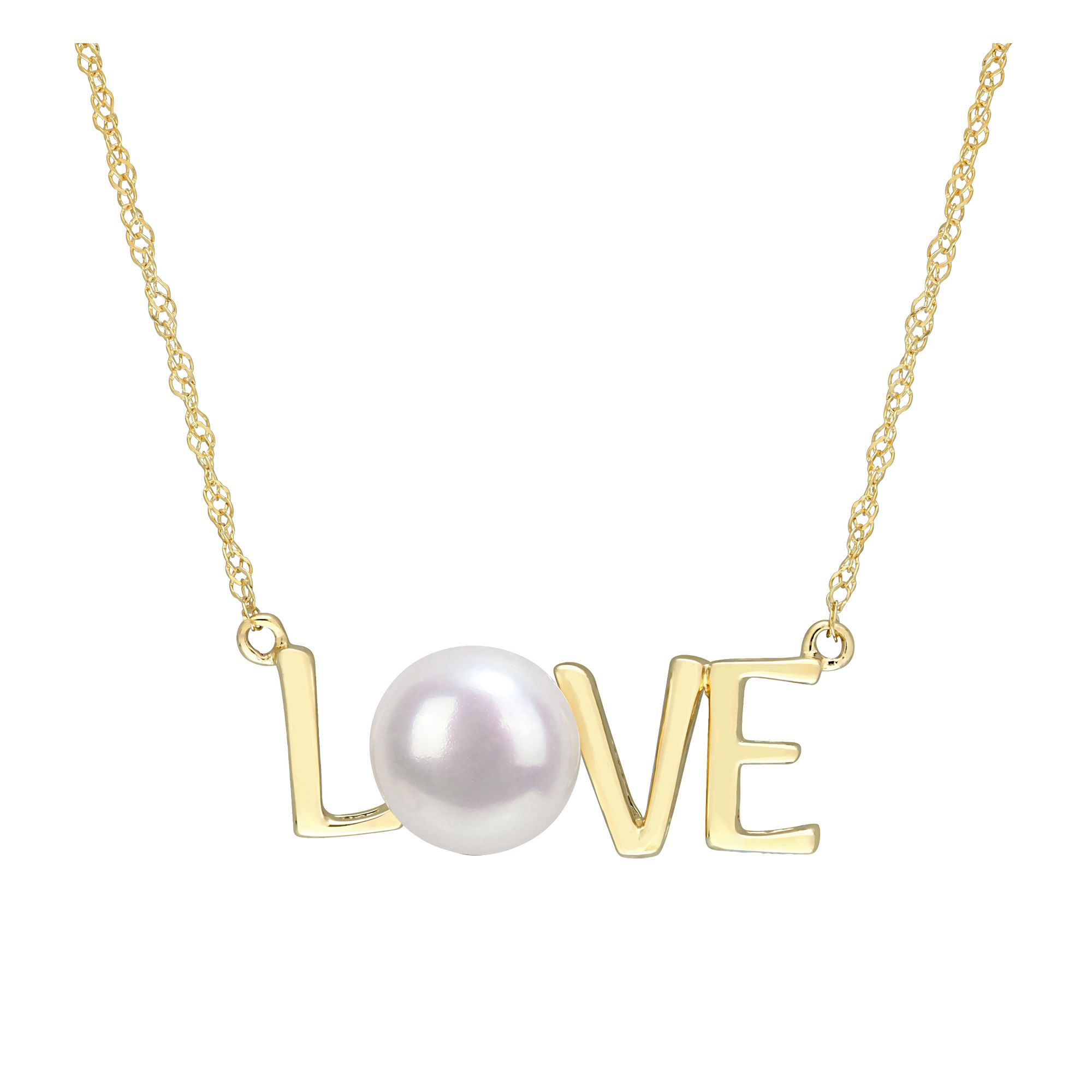 Cultured Freshwater Pearl LOVE Necklace in 10k Yellow Gold