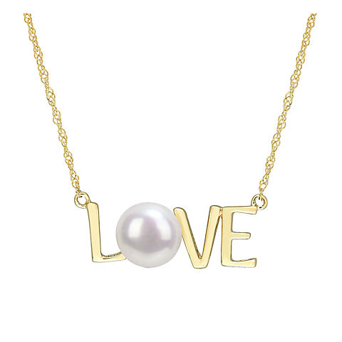Cultured Freshwater Pearl "LOVE" Necklace in 10k Yellow Gold