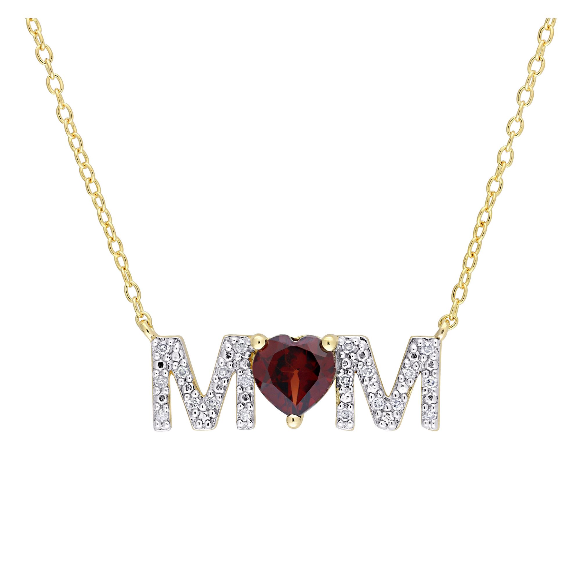 0.8 ct. t.g.w. Garnet and 0.1 ct. t.w. Diamond MOM Necklace in Yellow  Plated Sterling Silver