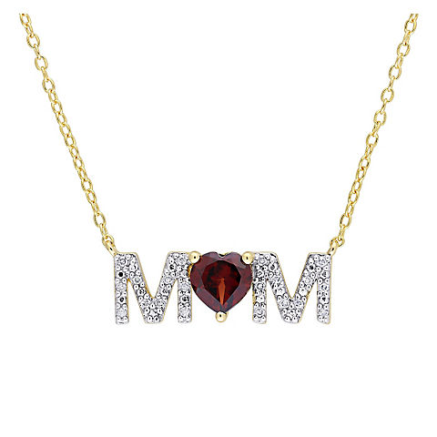 0.8 ct. t.g.w. Garnet and 0.1 ct. t.w.  Diamond MOM Necklace in Yellow Plated Sterling Silver
