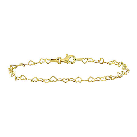 Heart Link Bracelet in Yellow Plated Sterling Silver - 7.5"