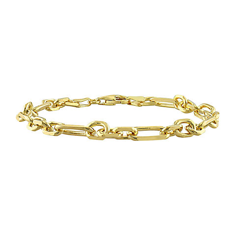 Figaro Rolo Bracelet in Yellow Plated Sterling Silver - 7.5"