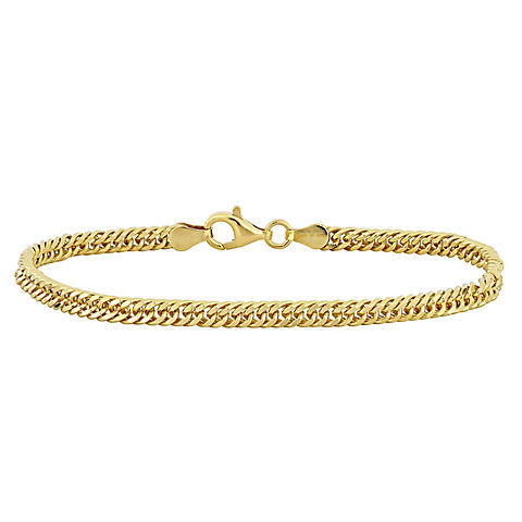 Double Curb Link Chain Bracelet in Yellow Plated Sterling Silver - 7.5"