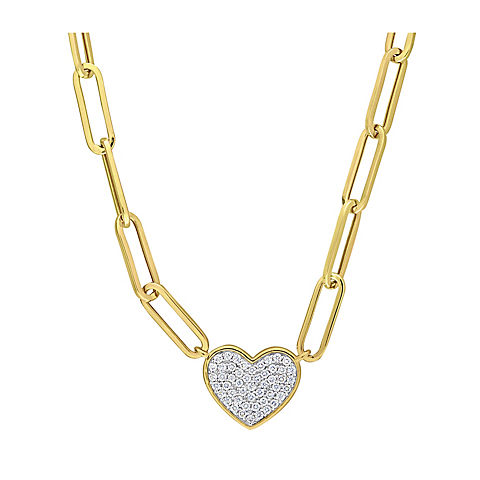 0.37 ct. t.w. Diamond Heart Oval Link Necklace in 14k Yellow Gold - 18"