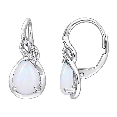 1.25 ct. t.g.w. Pear-Cut Opal and Diamond Accent Twist Earrings in 10k White Gold