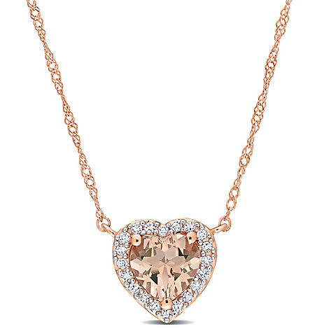 0.62 ct. t.g.w. Heart-Cut Morganite and 0.1 ct. t.w. Diamond Halo Necklace in 14k Rose Gold
