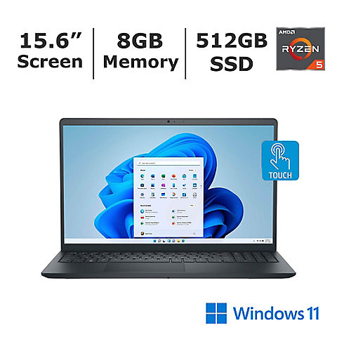 Dell Inspiron 15.6" Laptop, AMD Ryzen 5 Processor, 8GB Memory, 512GB SSD, Integrated Graphics