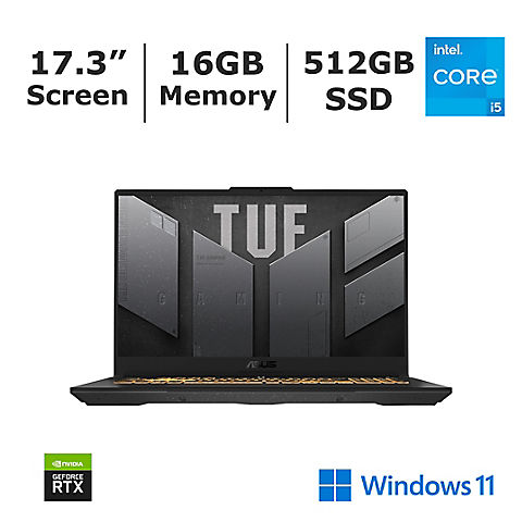 ASUS TUF 17.3" FHD Gaming Laptop, Core i5 Processor, 16GB RAM, 512GB SSD, NVIDIA RTX 3050 Graphics