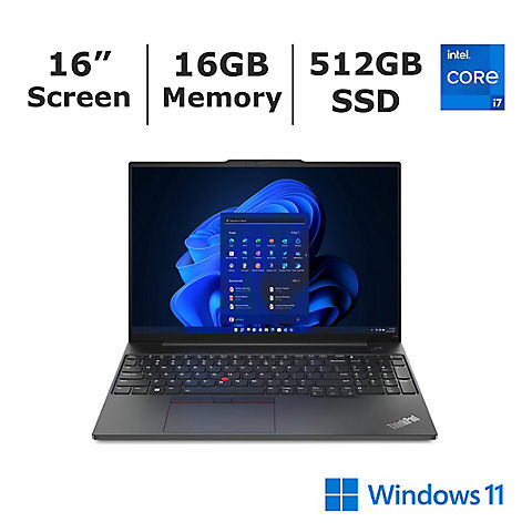 Lenovo ThinkPad E16 16" Notebook, Intel Core i7 Processor, 16GB Memory, 512GB SSD, Intel Iris Xe Graphics
