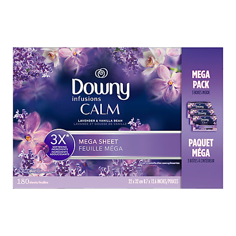 Downy Infusions Calm Mega Dryer Sheets, Lavender and Vanilla Bean, 180 ct.