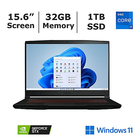 MSI Thin GF63 15.6" FHD Laptop, Intel Core i7 Processor, 32GB RAM, 1TB SSD, NVIDIA RTX 4060 Graphics