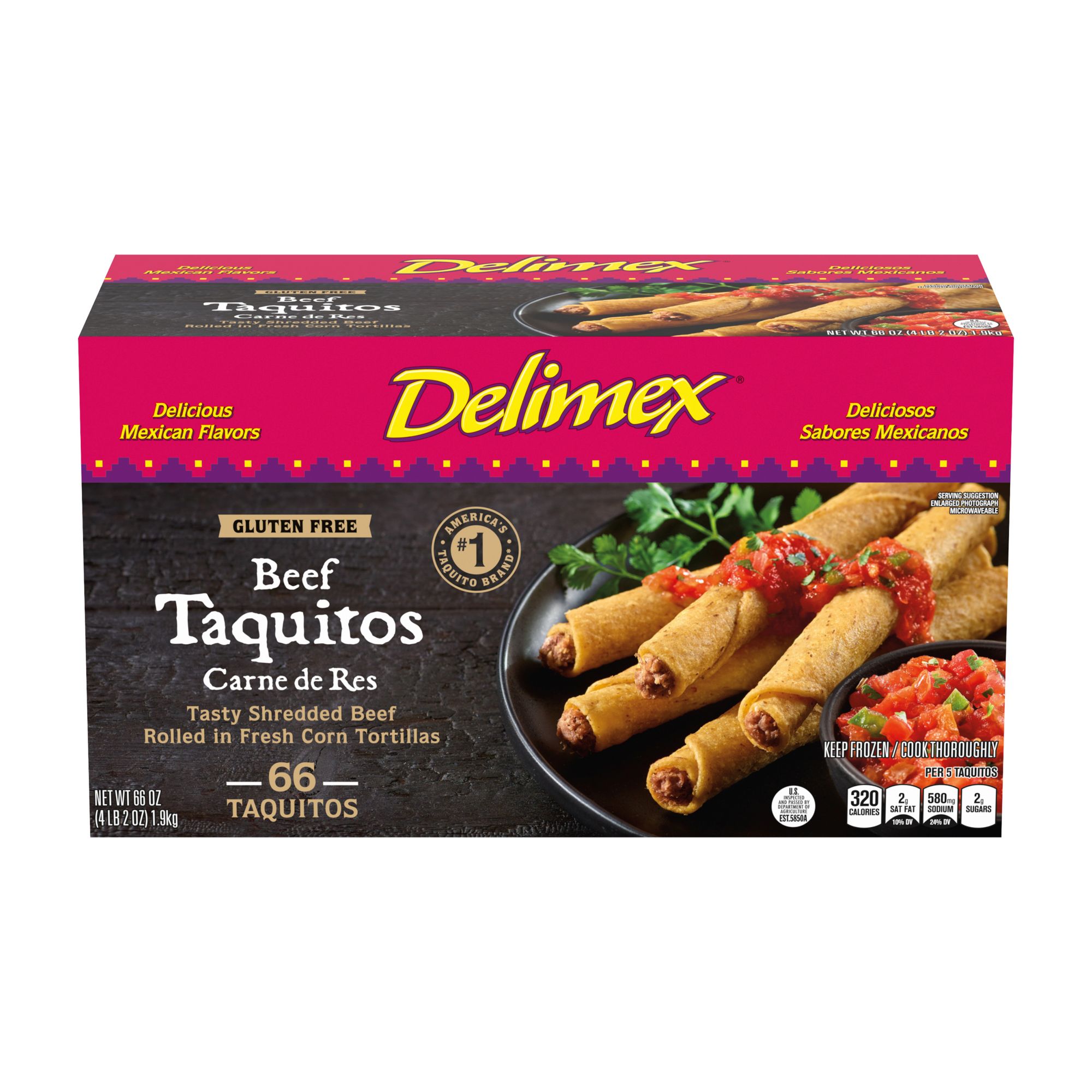 Delimex Beef Corn Taquitos Frozen Snacks, 66 ct.