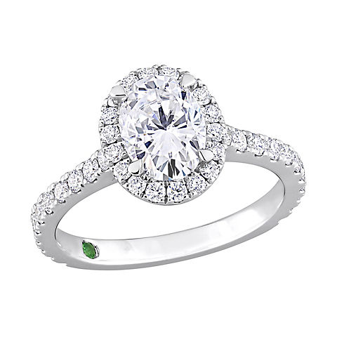 2 ct. Lab Grown Diamond Halo Engagement Ring with Tsavorite Accent in 14k White Gold
