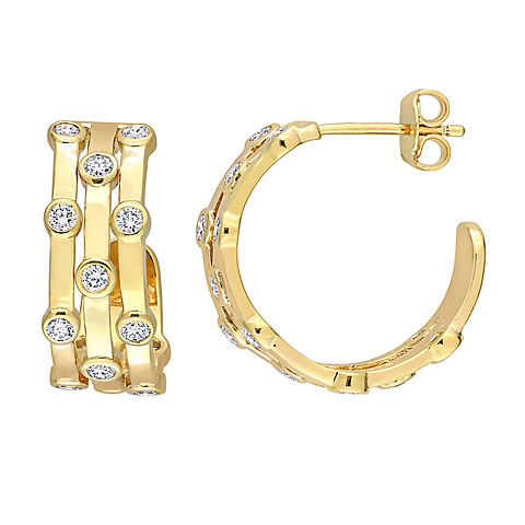 .87 ct. t.w. Lab Grown Diamond Triple Row Vintage Hoop Earrings in 18k Gold Plated Sterling Silver