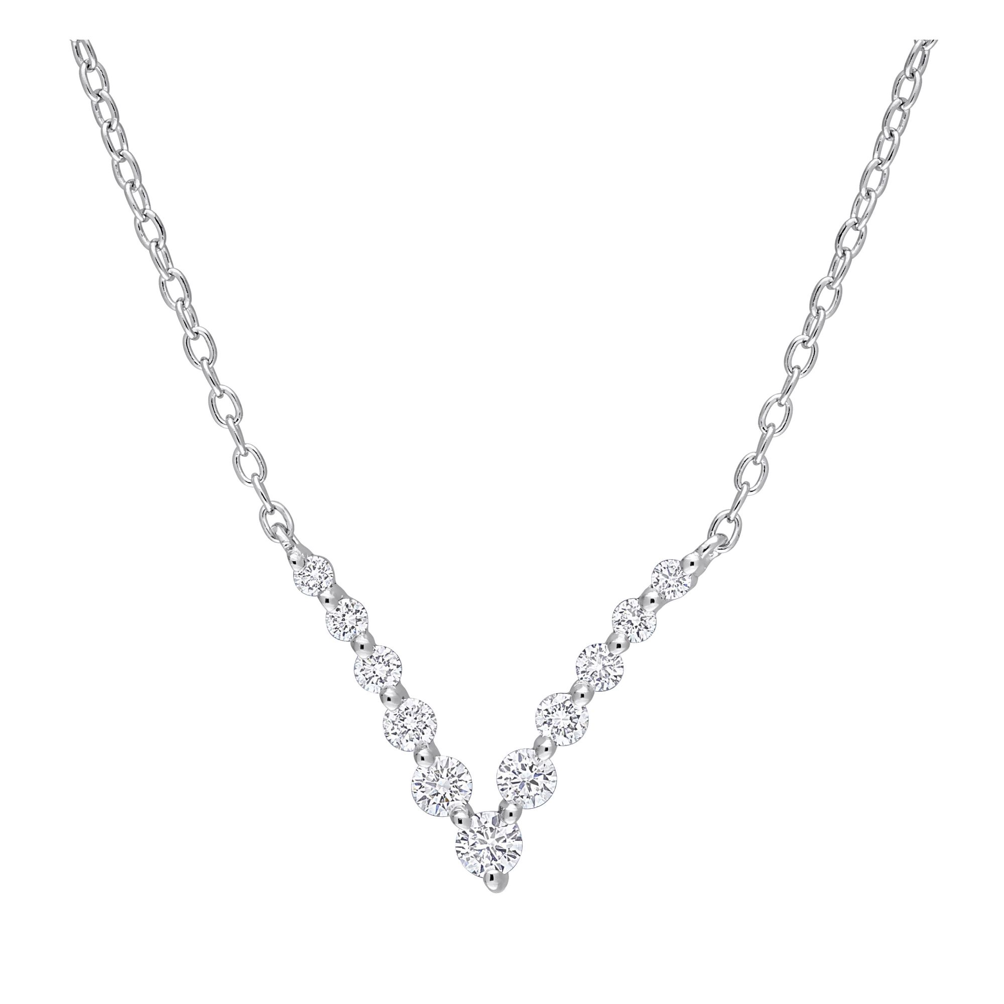 33 ct. t.w. Lab Grown Diamond Graduated V Necklace in Platinum