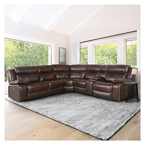 Abbyson Vanessa Top Grain Leather 6-Piece Power Reclining Sectional