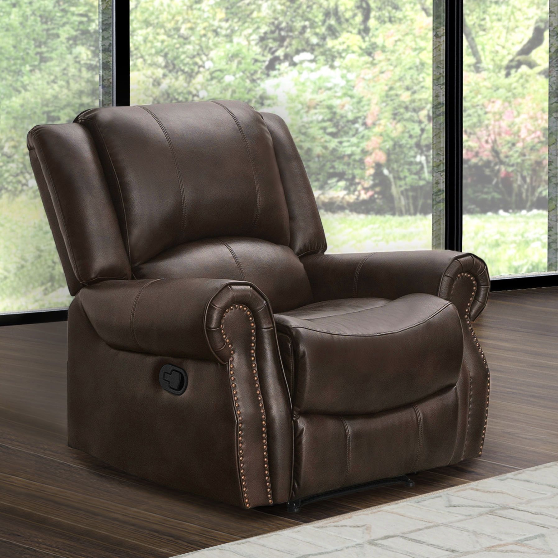 Spencer Wood-Framed Leather Recliner