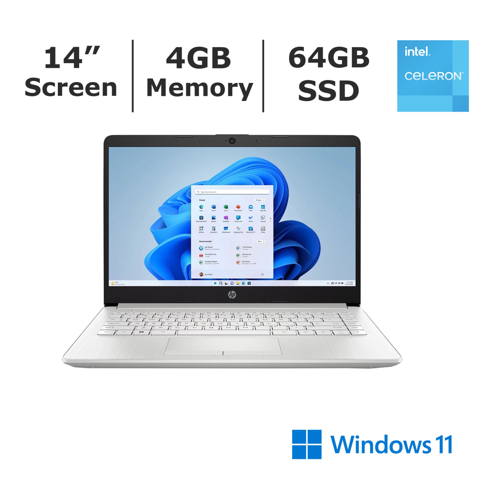  HP 14-Inch HD Display Intel Celeron 4GB RAM 64GB eMMC