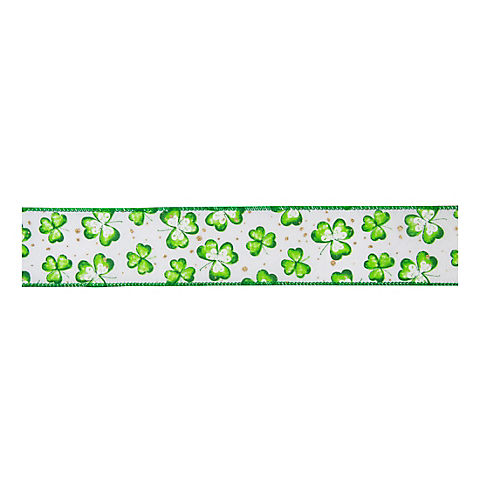 St. Patrick's Day Shamrock Wired Spring Craft Ribbon, 2.5" x 10 Yards