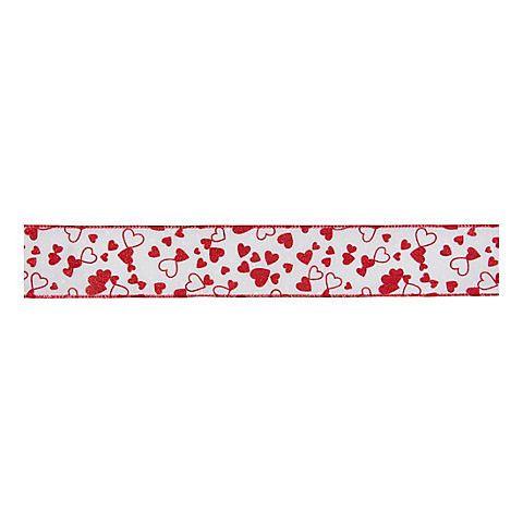 Northlight Valentine's Day Hearts Wired Craft Ribbon - White and Red