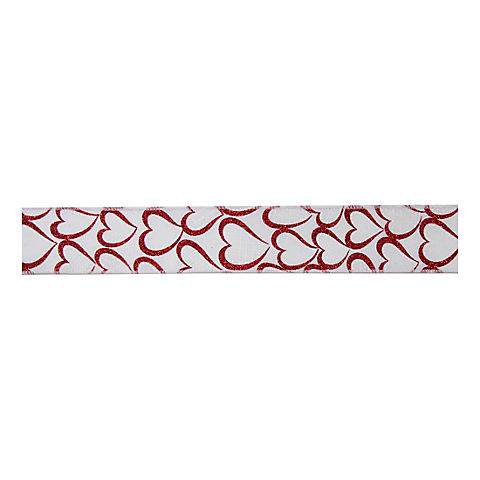 Northlight  Valentine's Wired Craft Ribbon, 10 Yards - White and Red Glitter Hearts