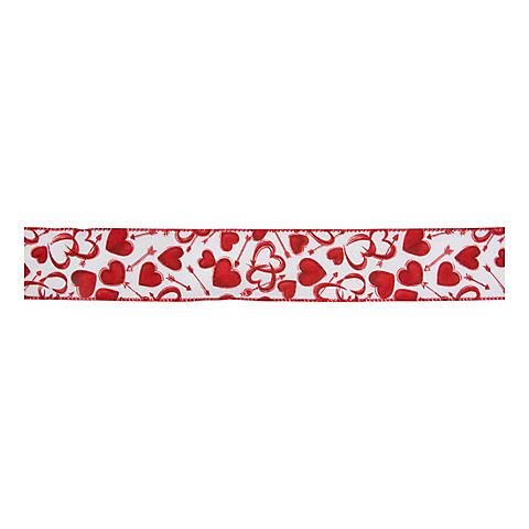 Northlight Valentine's Day Wired Craft Ribbon, 10 Yards - White and Red Hearts